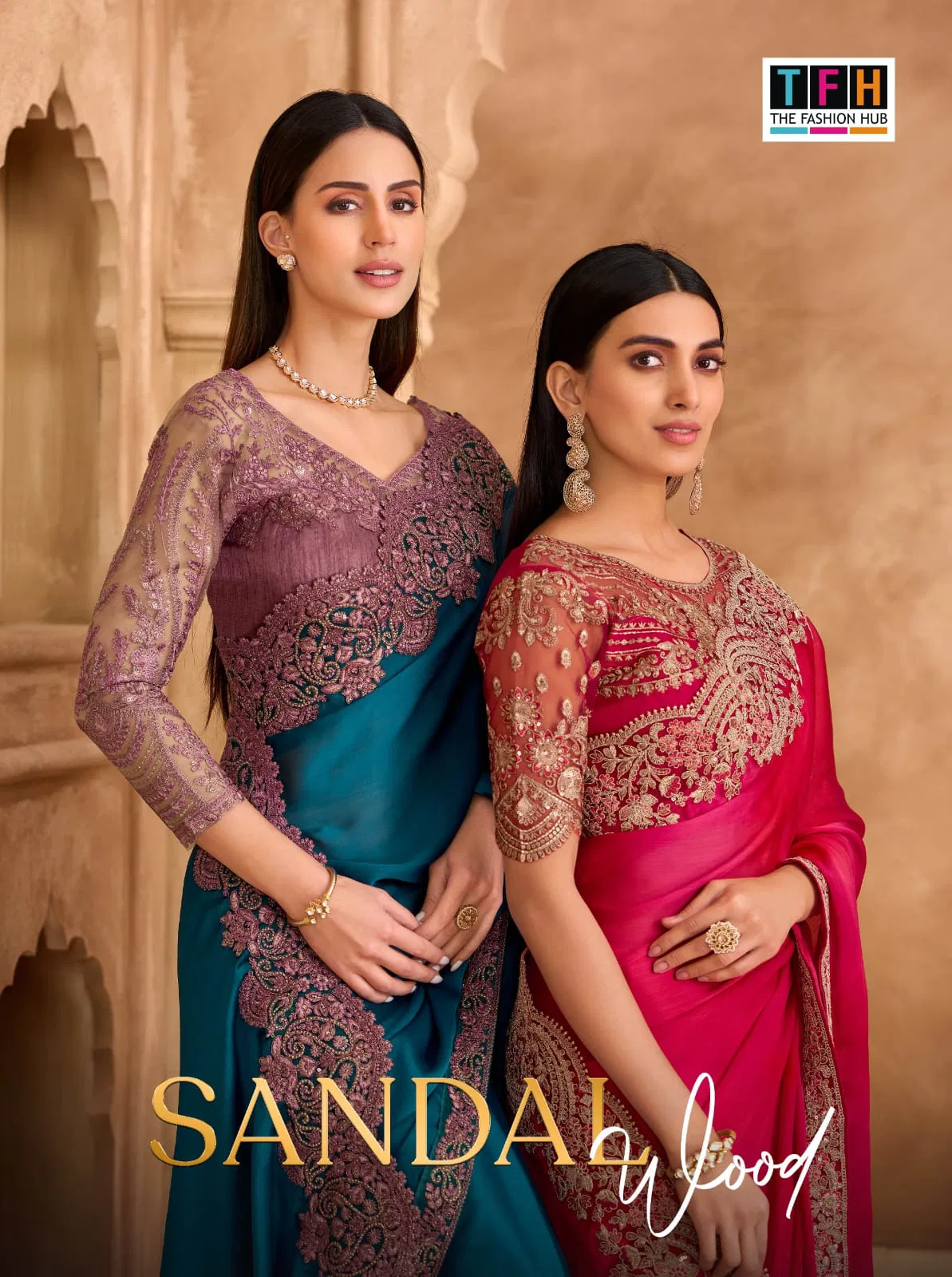 TFH Sandal Wood 1600 Series Wedding Wear Heavy Work Saree Wholesale