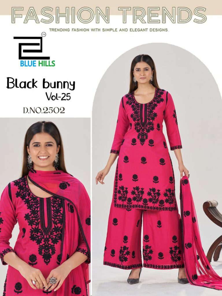 Buy Blue Hills Black Bunny Vol 25 Rayon With Thread Work Kurti Pant And Dupatta Wholesale 2026