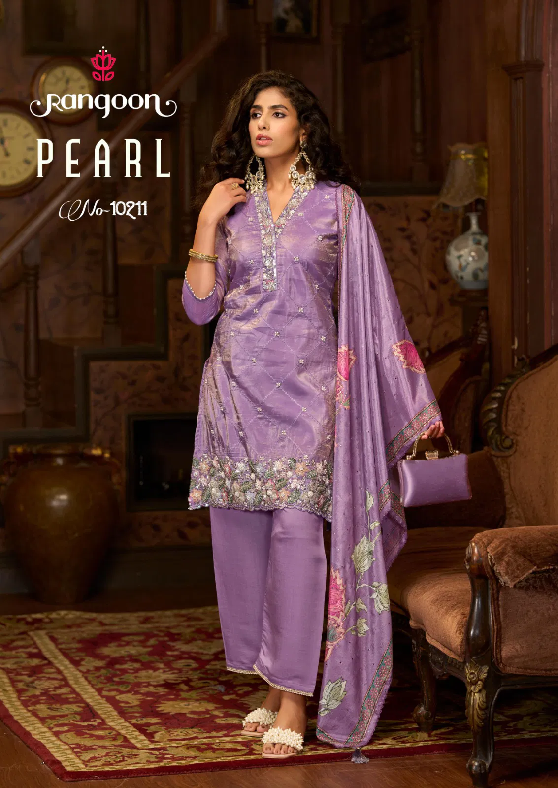 Rangoon Pearl 10211 Gold Cruch With Fancy Beats Work Kurti Pant And Dupatta Wholesale
