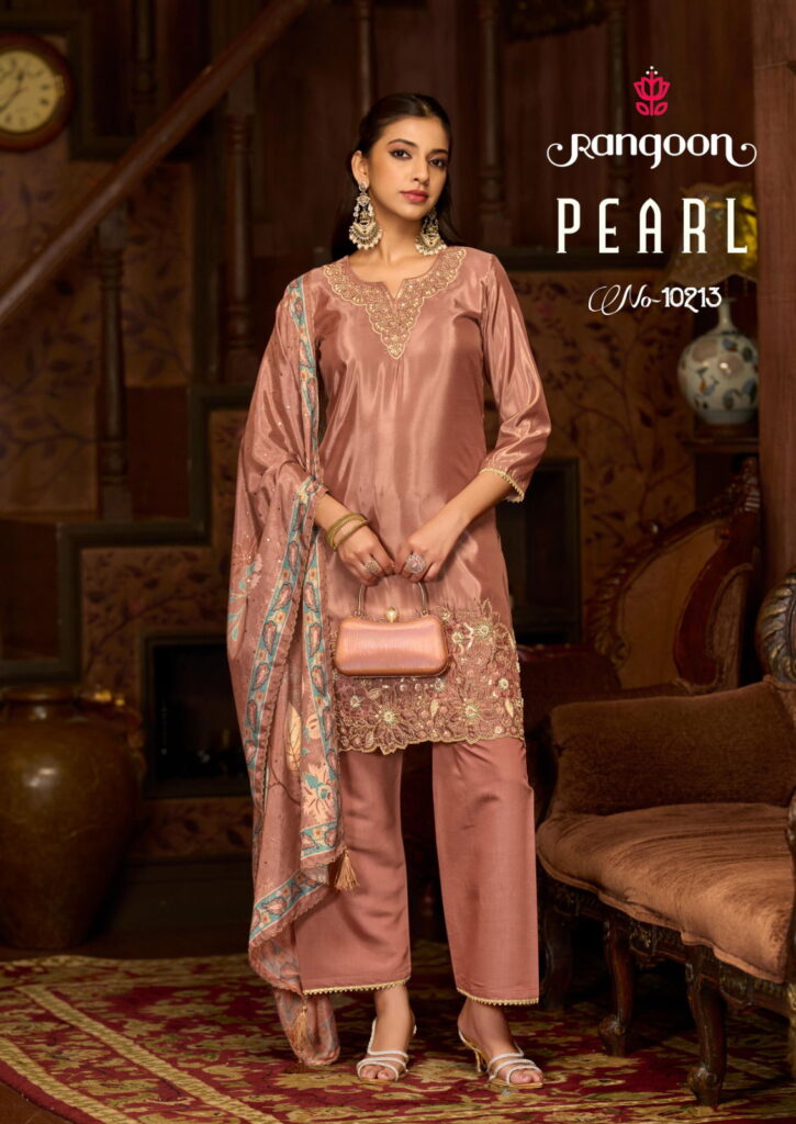 Latest Rangoon Pearl 10211 Gold Cruch With Fancy Beats Work Kurti Pant And Dupatta Wholesale 2026