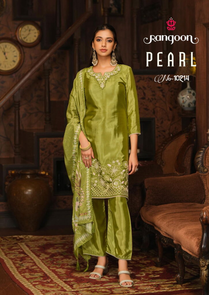 Latest Rangoon Pearl 10211 Gold Cruch With Fancy Beats Work Kurti Pant And Dupatta Wholesale 2026