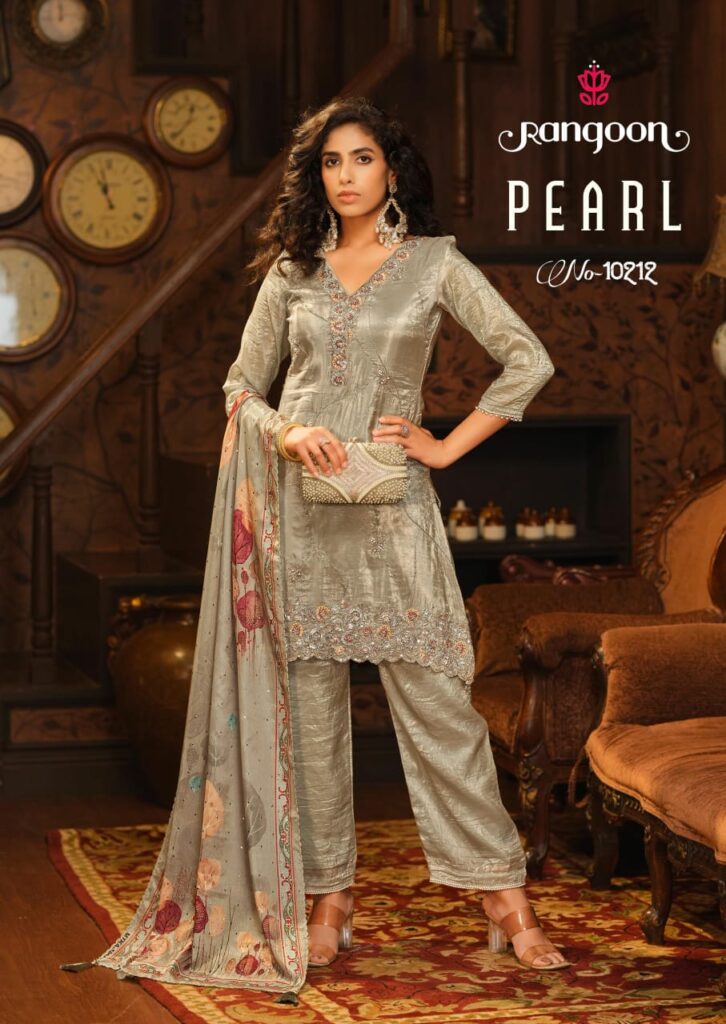 Latest Rangoon Pearl 10211 Gold Cruch With Fancy Beats Work Kurti Pant And Dupatta Wholesale 2026