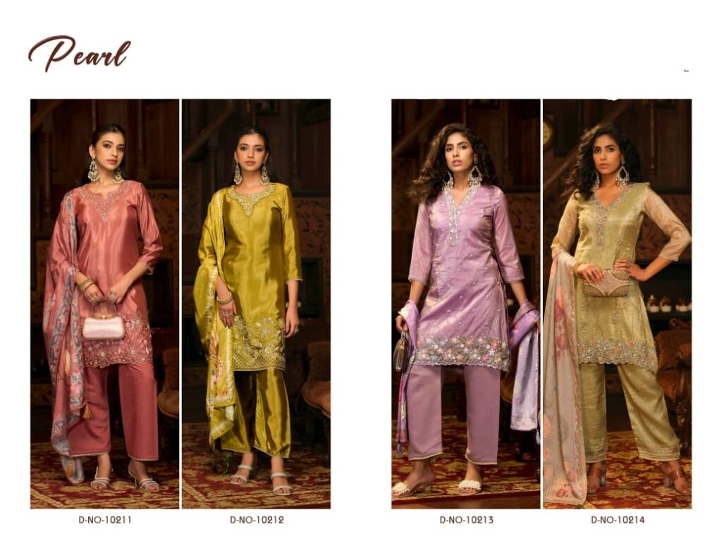 Latest Rangoon Pearl 10211 Gold Cruch With Fancy Beats Work Kurti Pant And Dupatta Wholesale 2026