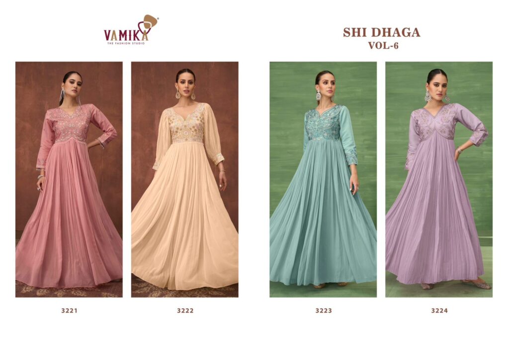 Latest Vamika Sui Dhaga Vol 6 Heavy Viscose Georgette Embroidery Party Wear Gown Wholesale 2026