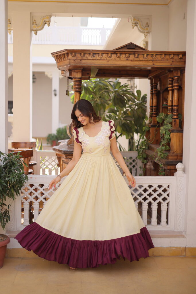 Launching Lekha KA 1234 Cotton Sequins Multi Threads Beads Work Gown Wholesale 2026