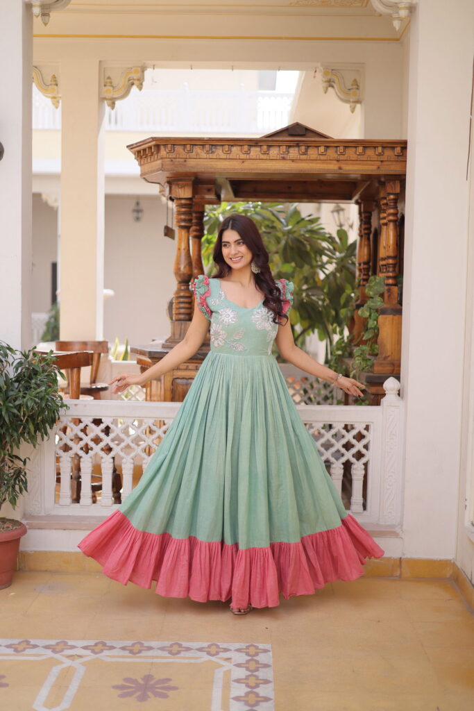 Launching Lekha KA 1234 Cotton Sequins Multi Threads Beads Work Gown Wholesale 2026