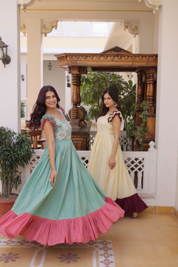 Launching Lekha KA 1234 Cotton Sequins Multi Threads Beads Work Gown Wholesale 2026