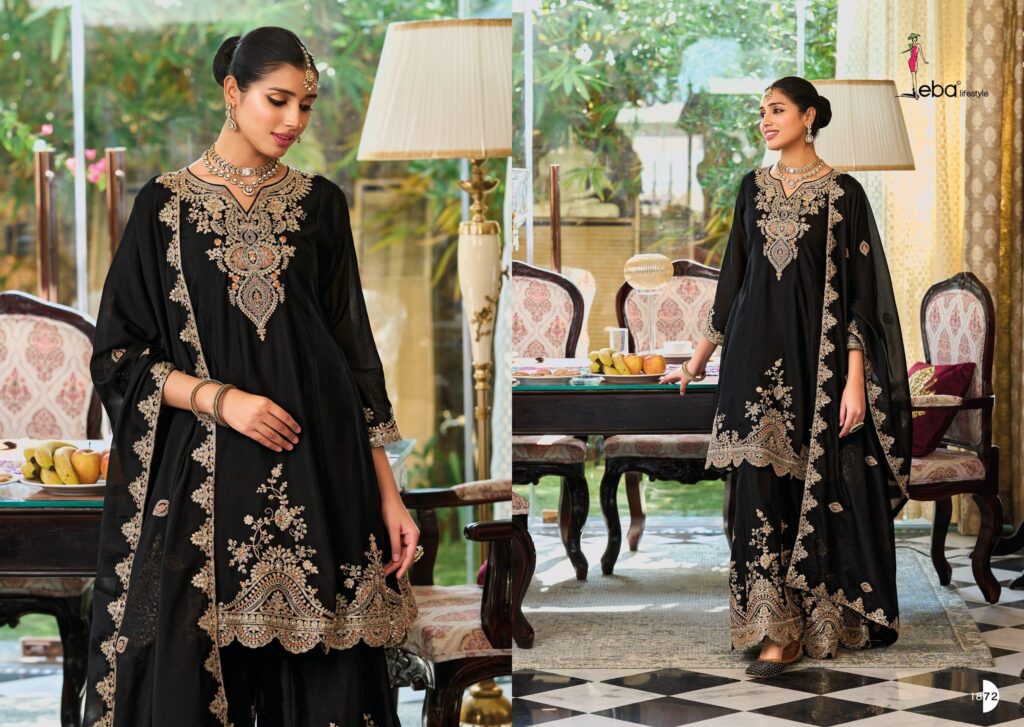 Latest Eba Kalista Black And White Chinon Embroidery Work Top Bottom And Dupatta Wholesale 2026