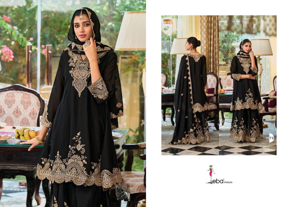 Latest Eba Kalista Black And White Chinon Embroidery Work Top Bottom And Dupatta Wholesale 2026