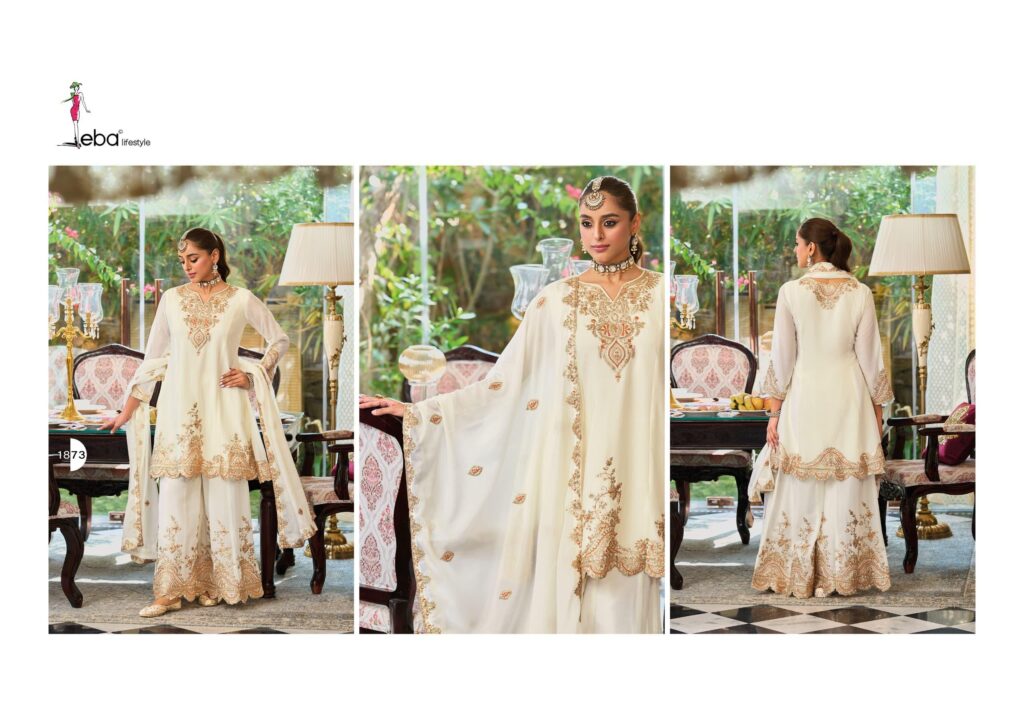 Latest Eba Kalista Black And White Chinon Embroidery Work Top Bottom And Dupatta Wholesale 2026