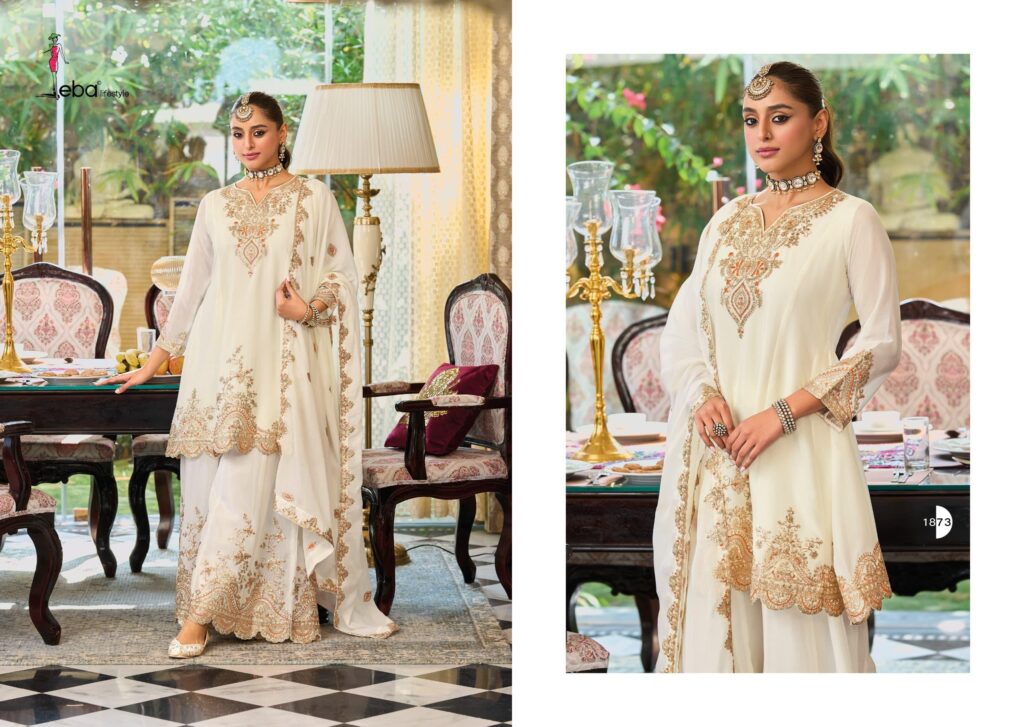 Latest Eba Kalista Black And White Chinon Embroidery Work Top Bottom And Dupatta Wholesale 2026