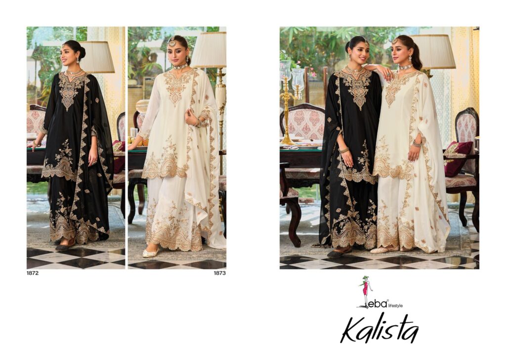 Latest Eba Kalista Black And White Chinon Embroidery Work Top Bottom And Dupatta Wholesale 2026