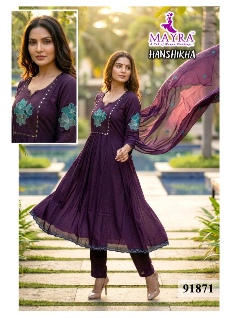 Latest Mayra Hanshikha Mul Chanderi Anarkali Kurti Set Collection Wholesale 2026