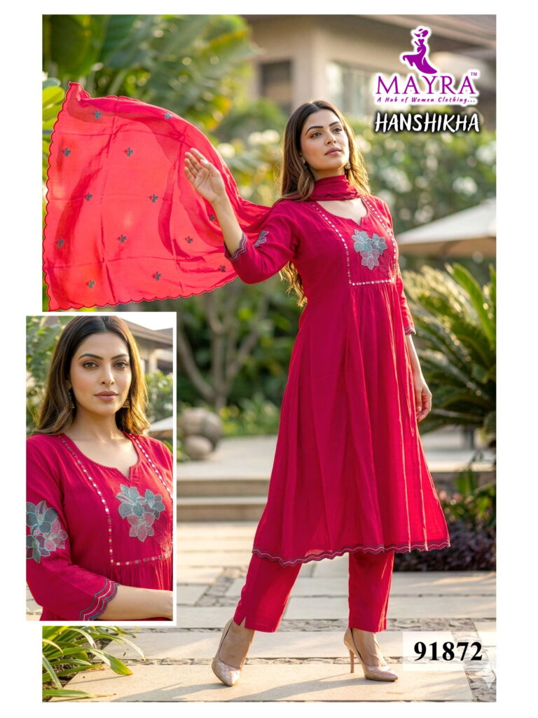 Latest Mayra Hanshikha Mul Chanderi Anarkali Kurti Set Collection Wholesale 2026
