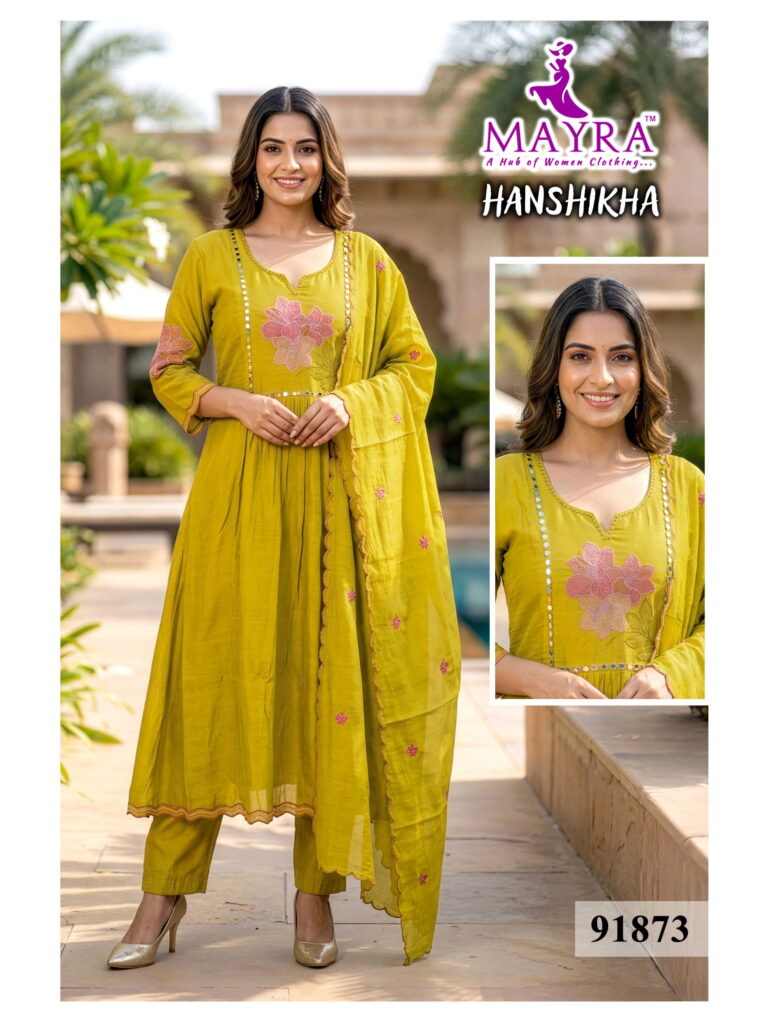 Latest Mayra Hanshikha Mul Chanderi Anarkali Kurti Set Collection Wholesale 2026