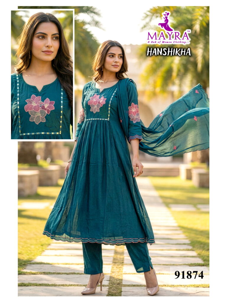 Latest Mayra Hanshikha Mul Chanderi Anarkali Kurti Set Collection Wholesale 2026