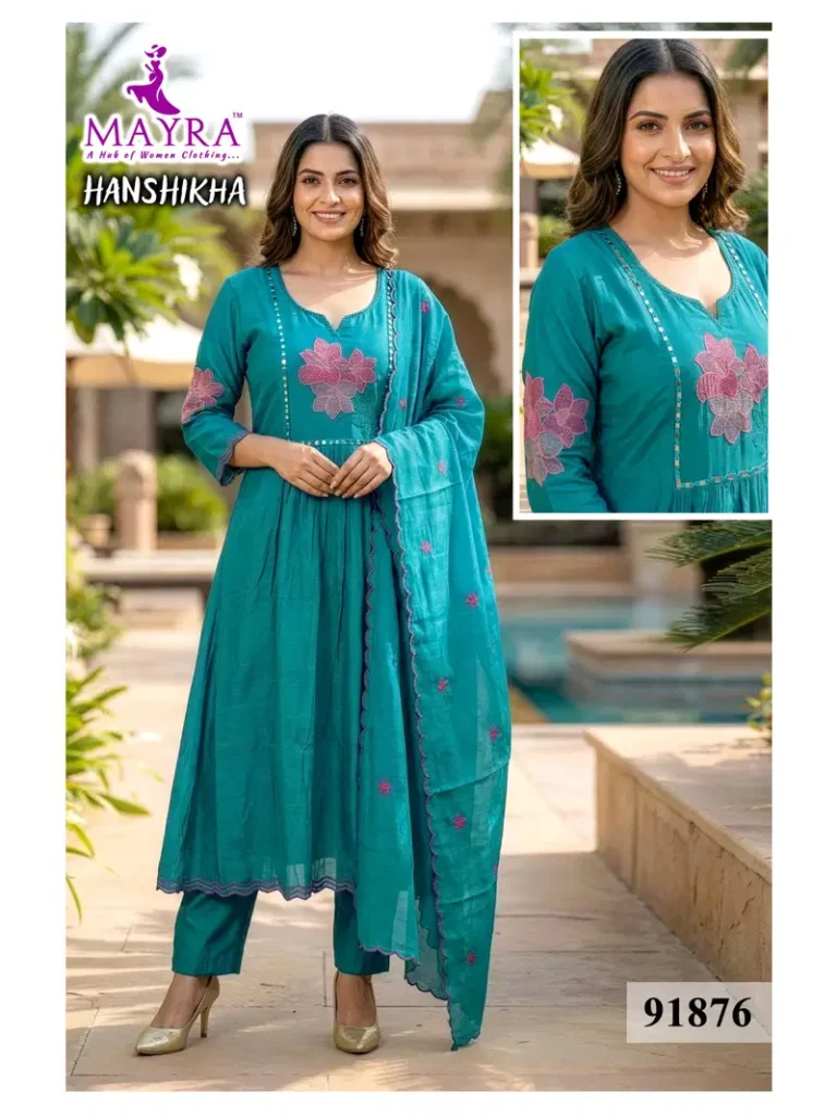 Latest Mayra Hanshikha Mul Chanderi Anarkali Kurti Set Collection Wholesale 2026