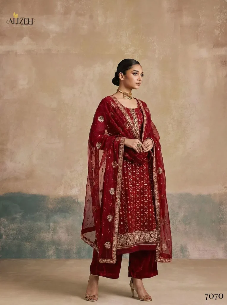 Buy Alizeh 7070 To 7072 Georgette With Embroidered Work Kurti Pant And Dupatta Wholesale 2026