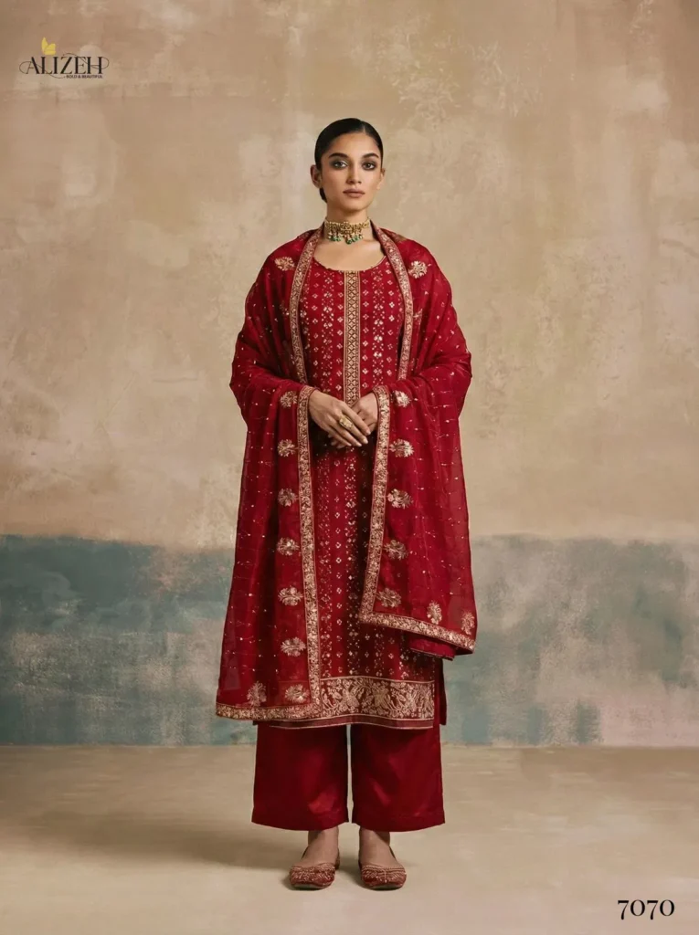 Buy Alizeh 7070 To 7072 Georgette With Embroidered Work Kurti Pant And Dupatta Wholesale 2026