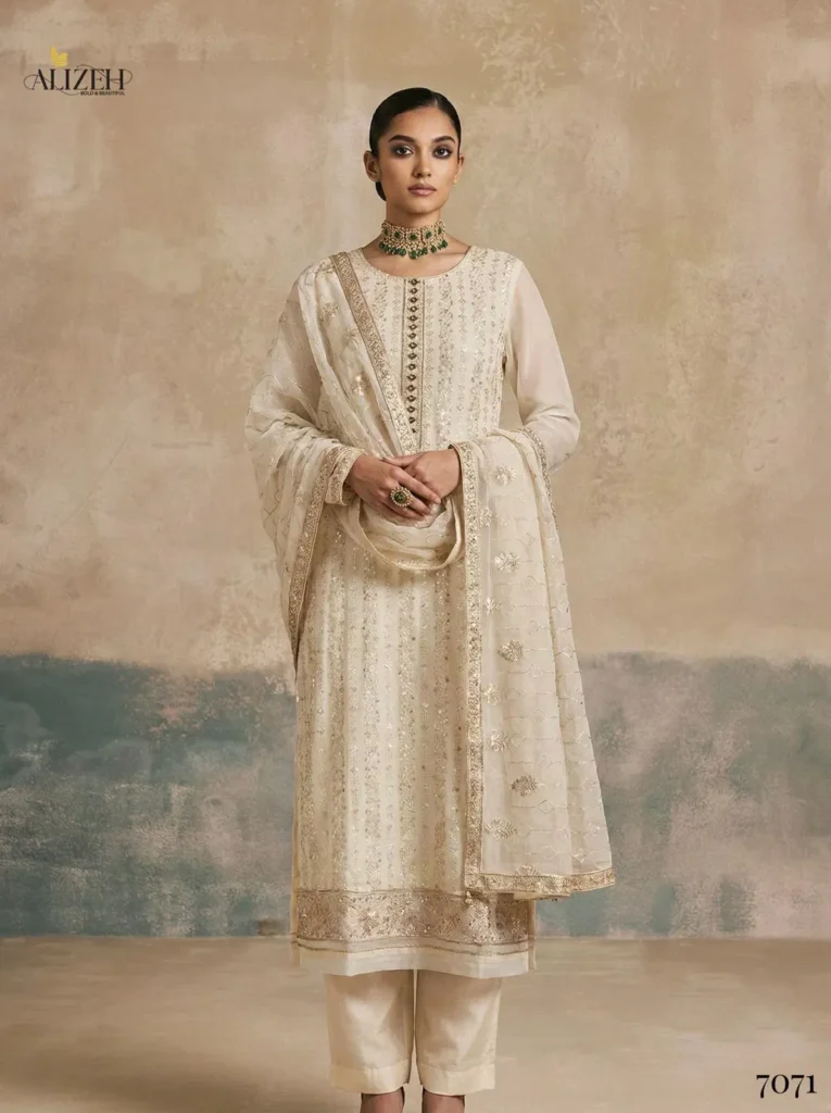 Buy Alizeh 7070 To 7072 Georgette With Embroidered Work Kurti Pant And Dupatta Wholesale 2026