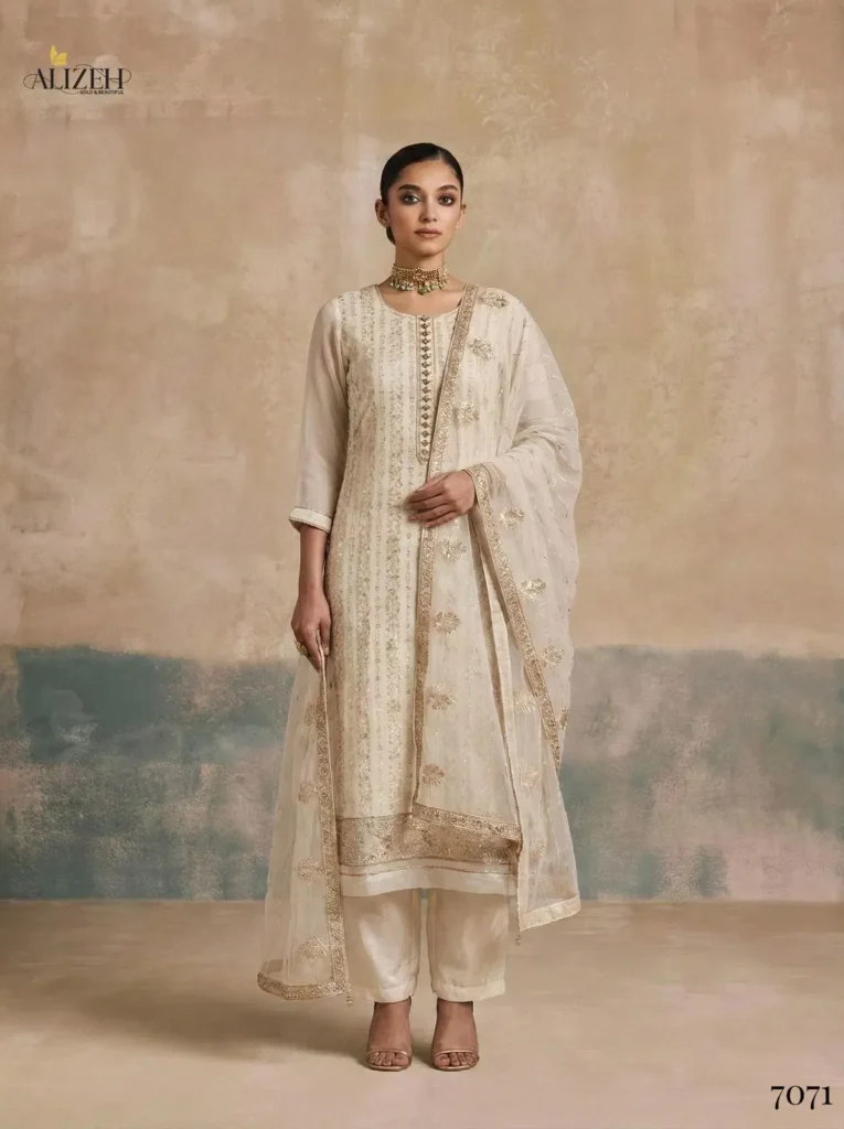 Buy Alizeh 7070 To 7072 Georgette With Embroidered Work Kurti Pant And Dupatta Wholesale 2026
