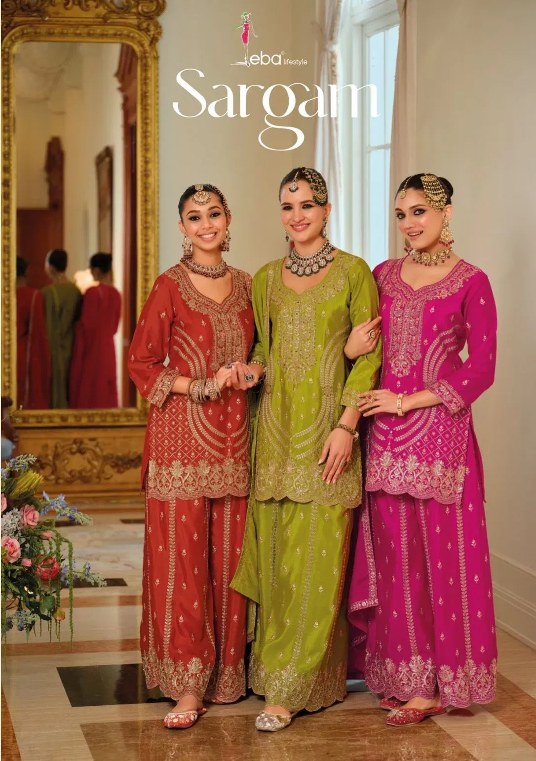 Eba Sargam Chinon With Embroidery Work Top Bottom And Dupatta Wholesale
