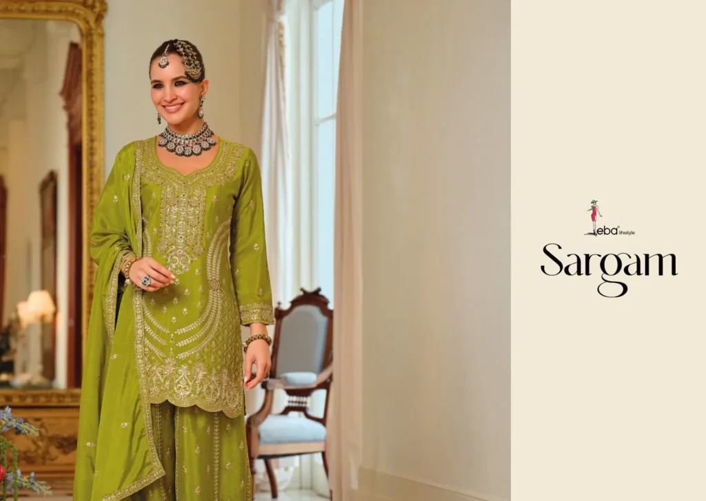 Beautiful Eba Sargam Chinon With Embroidery Work Top Bottom And Dupatta Wholesale 2026