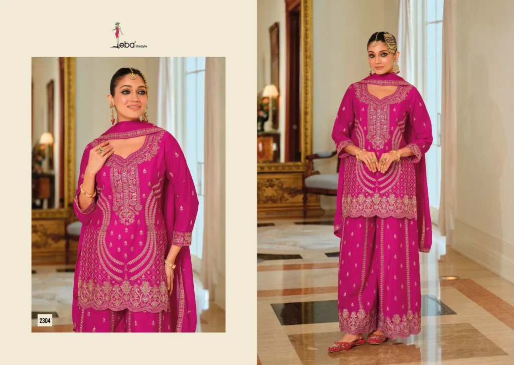 Beautiful Eba Sargam Chinon With Embroidery Work Top Bottom And Dupatta Wholesale 2026