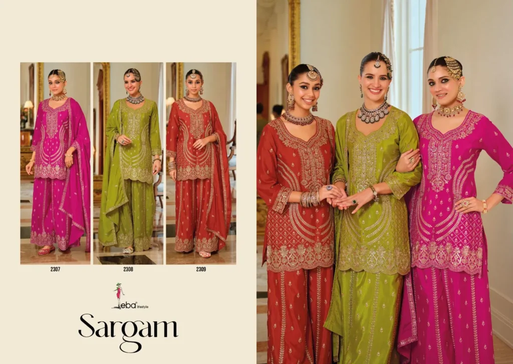 Beautiful Eba Sargam Chinon With Embroidery Work Top Bottom And Dupatta Wholesale 2026