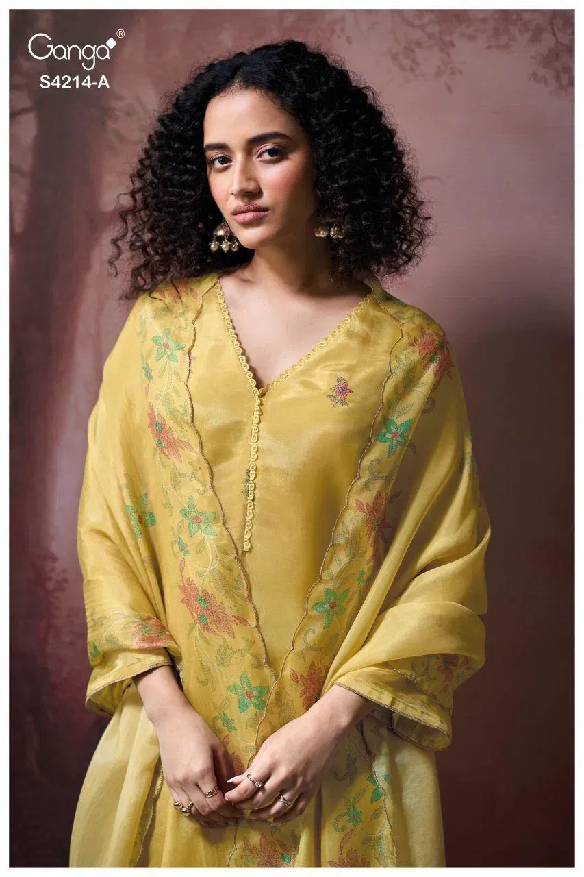 Ganga Hrishya 4214 Bemberg Silk WIth Embroidery Work Dress Material Collection Wholesale