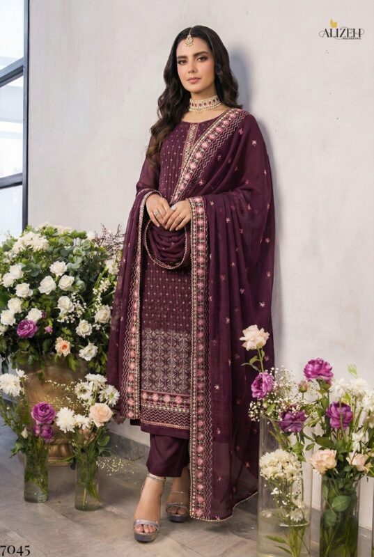 Buy Alizeh 7045 Georgette With Work Kurti Pant And Dupatta Collection Wholesale 2026