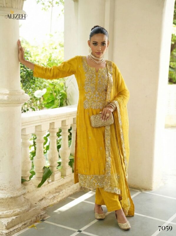 Latest Alizeh 7058 To 7061 Shimmer Silk With Work Kurti Pant And Dupatta Wholesale 2026