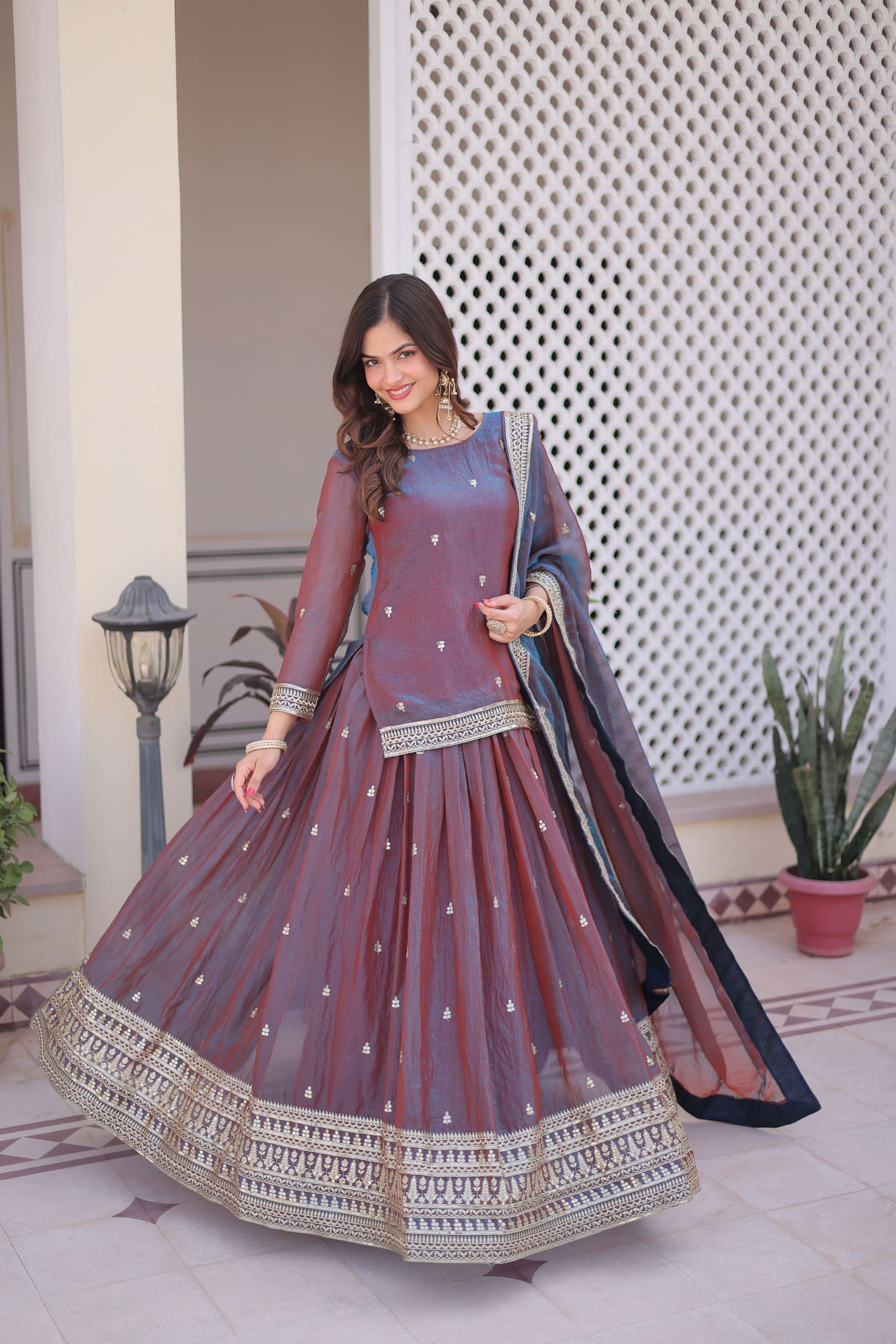 Lekha KA 5065 Fendi Chiffon Zari Sequins Embroidery Lehenga Choli Wholesale