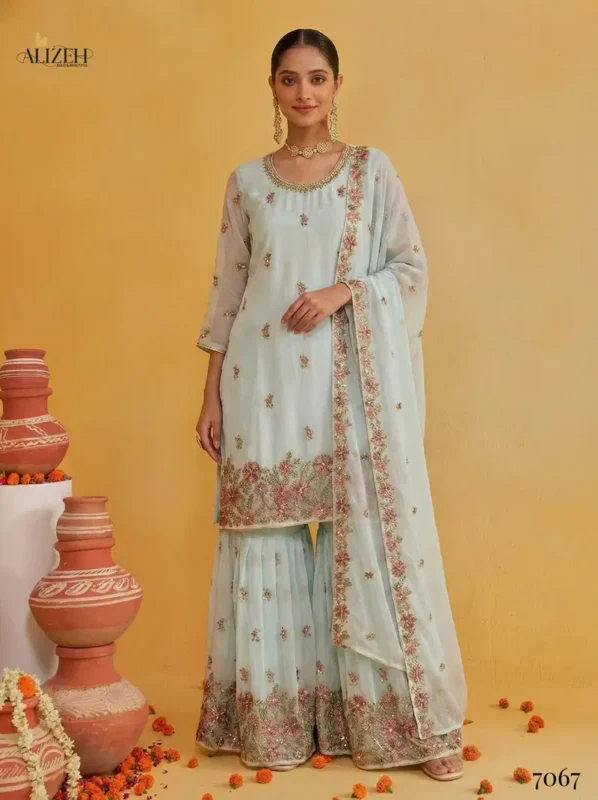 Beautiful Alizeh 7066 To 7069 Georgette With Embroidered Top Sharara And Dupatta Wholesale 2026