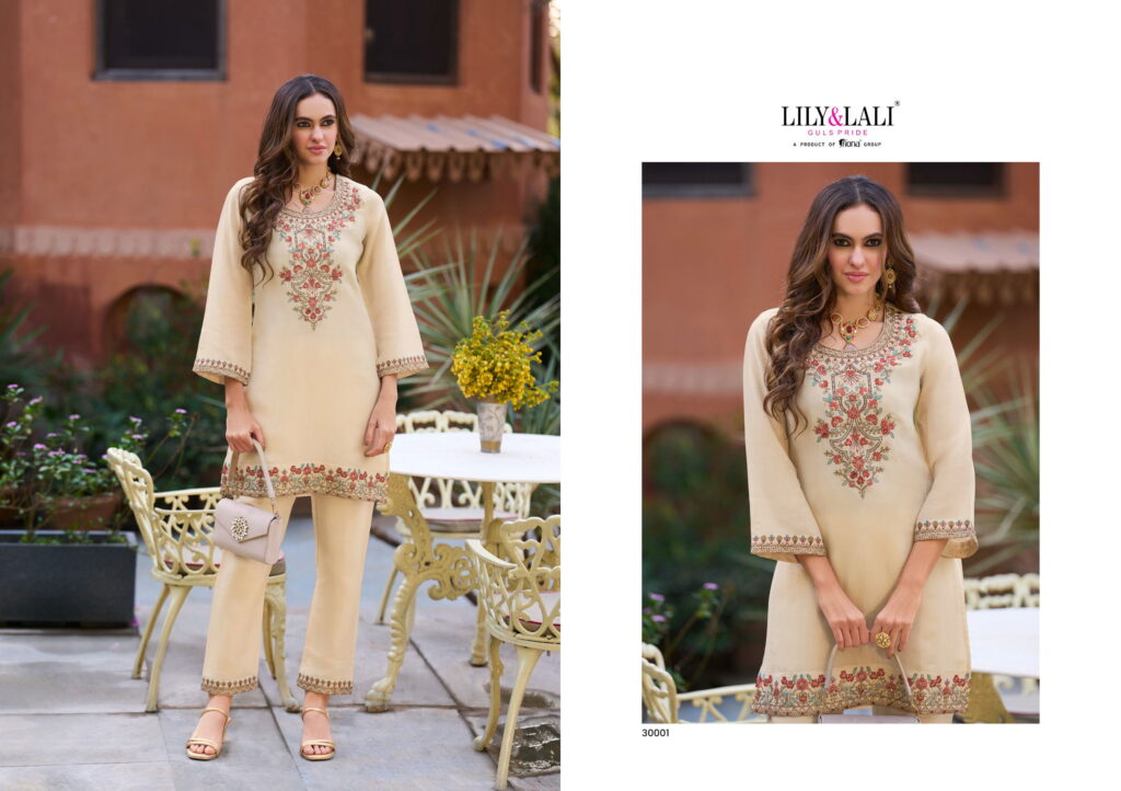 Beautiful Lily And Lali Jasleen Viscose Simmer Silk Handwork With Embroidery Co Ord Set Wholesale 2026