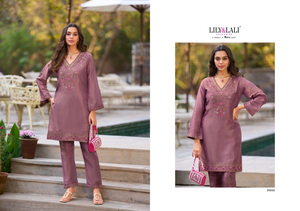 Beautiful Lily And Lali Jasleen Viscose Simmer Silk Handwork With Embroidery Co Ord Set Wholesale 2026