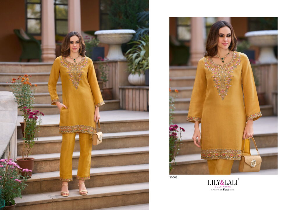 Beautiful Lily And Lali Jasleen Viscose Simmer Silk Handwork With Embroidery Co Ord Set Wholesale 2026