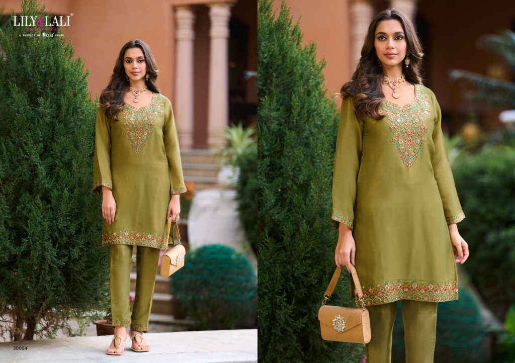 Beautiful Lily And Lali Jasleen Viscose Simmer Silk Handwork With Embroidery Co Ord Set Wholesale 2026