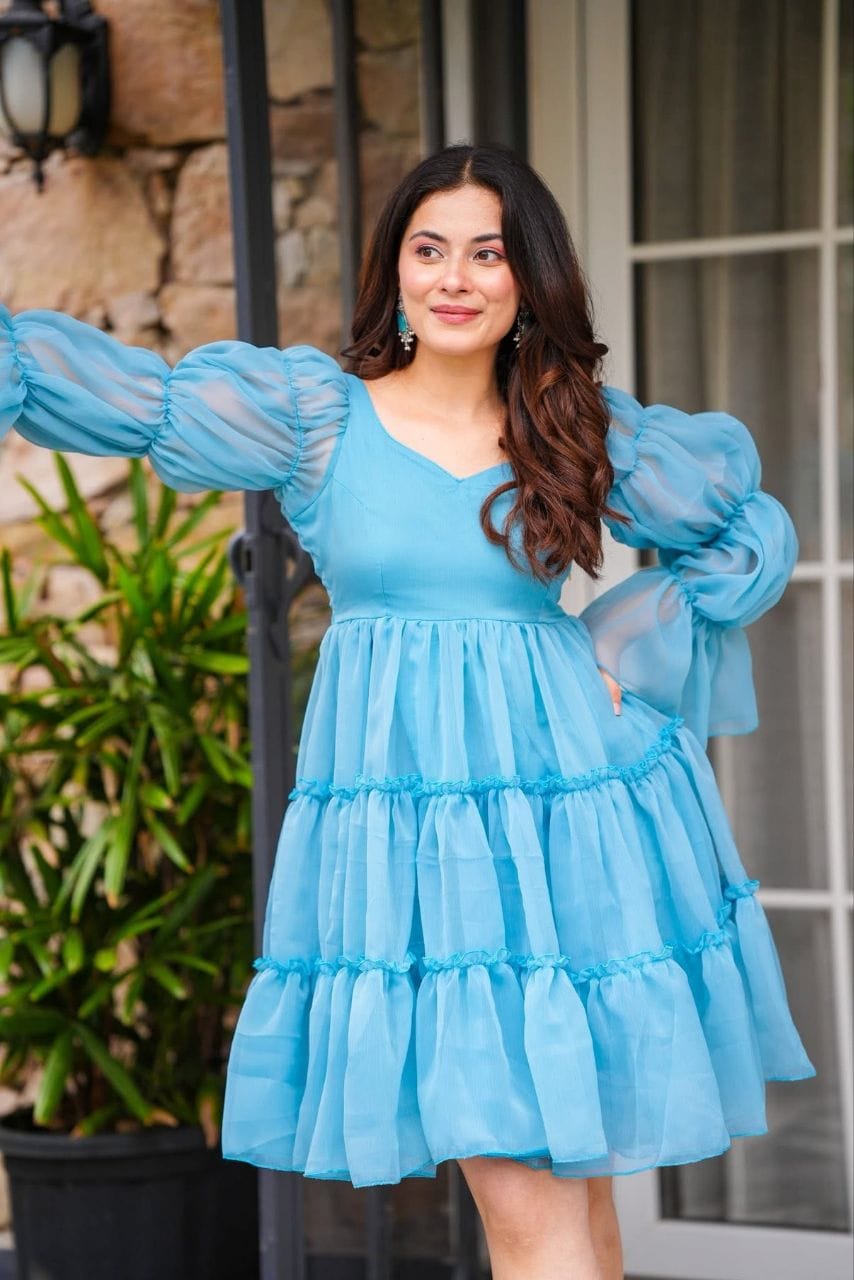 Lekha YC Blue Bell Fox Georgette Mini Dress Wholesale