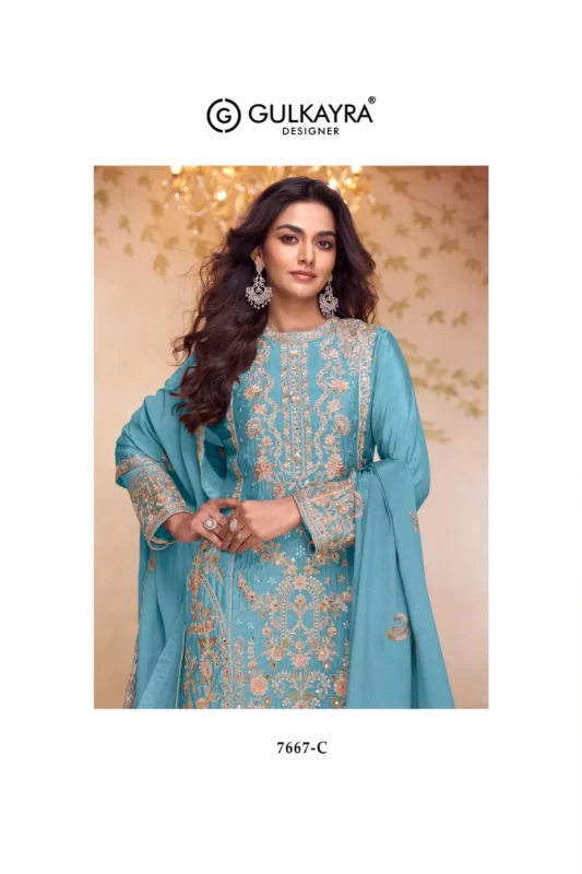 Beautiful Gulkayra Nazakat Chinon With Embroidery Work Top Bottom And Dupatta Wholesale 2026