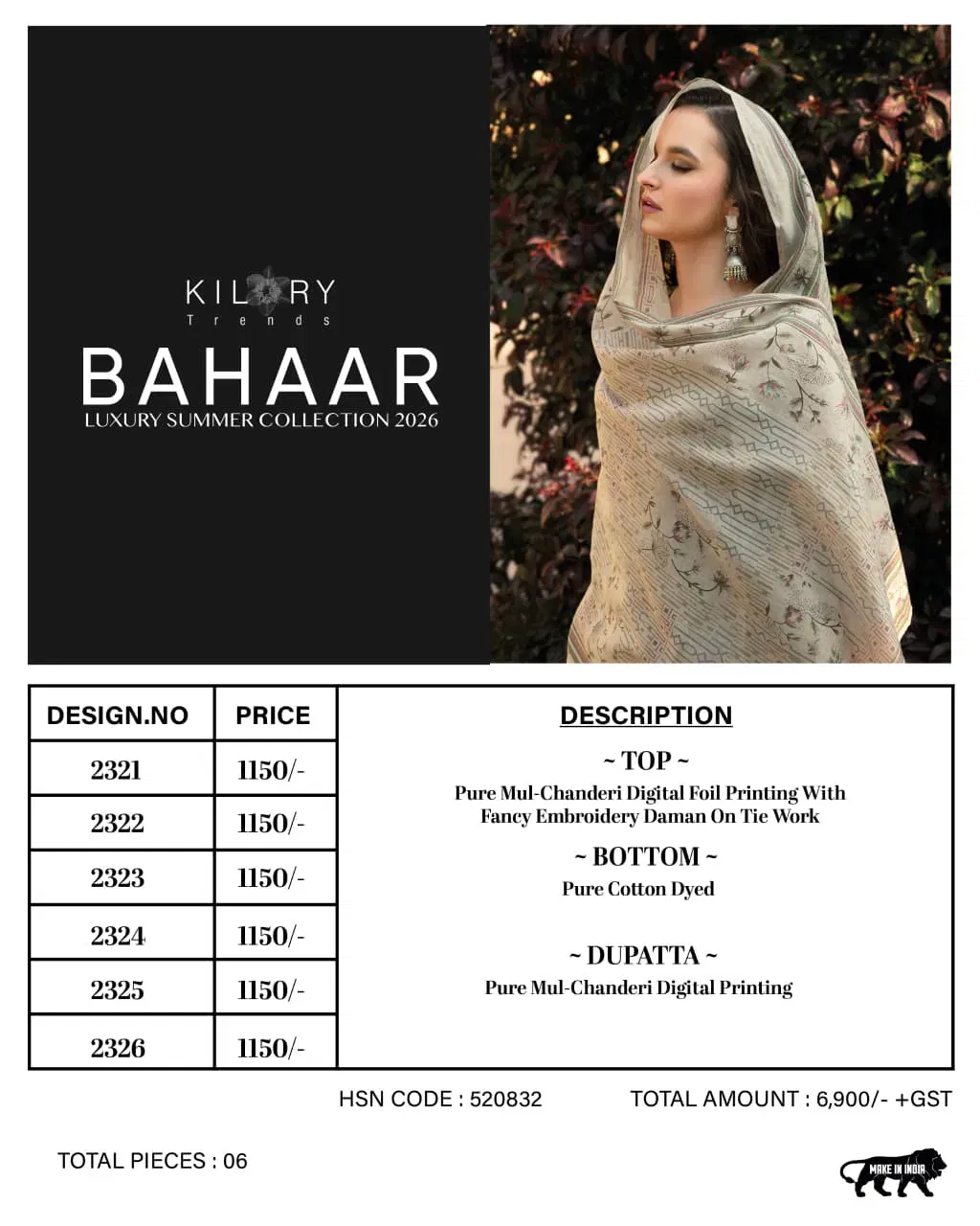 Beautiful Kilory Bahaar Chanderi Digital Foil Print With Work Salwar Kameez Wholesale 2026