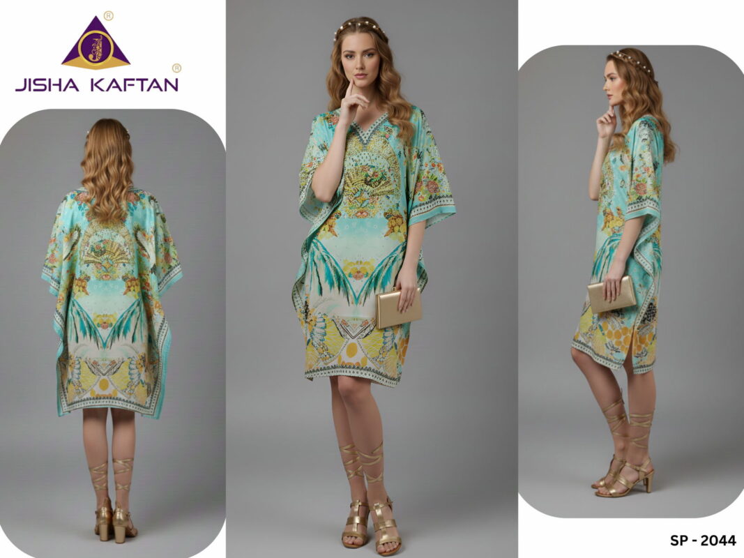 Launching Jisha Kaftan Silk Poncho Vol 6 Feather Silk Digital Printed Kaftans Wholesale 2026