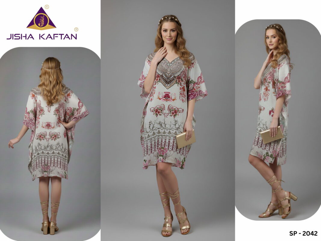 Launching Jisha Kaftan Silk Poncho Vol 6 Feather Silk Digital Printed Kaftans Wholesale 2026