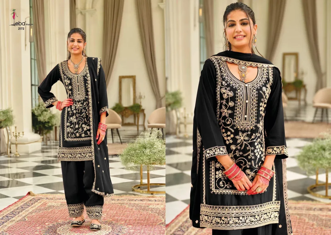 Stylish Eba Farshi Balck And White Chinon Embroidery Top Bottom And Dupatta Collection Wholesale 2026