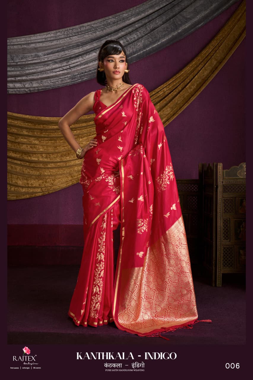 Beautiful Rajtex Kanthkala Indigo Satin Handloom Weaving Saree Collection Wholesale 2026