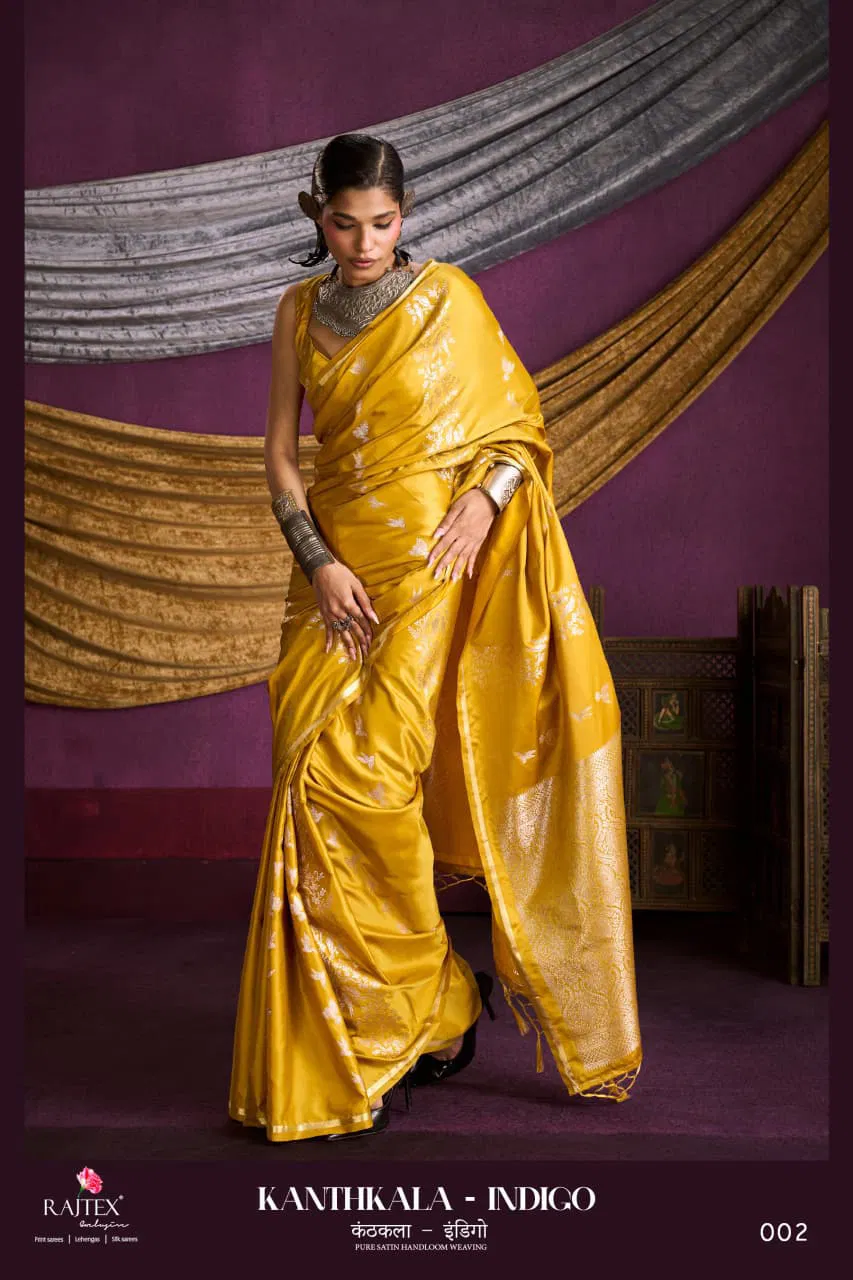 Beautiful Rajtex Kanthkala Indigo Satin Handloom Weaving Saree Collection Wholesale 2026
