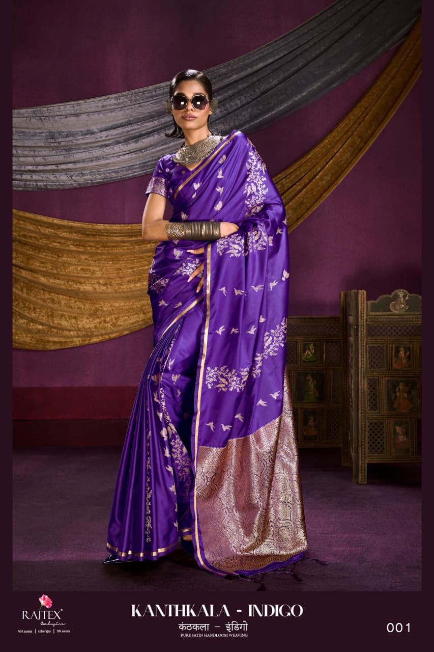 Beautiful Rajtex Kanthkala Indigo Satin Handloom Weaving Saree Collection Wholesale 2026