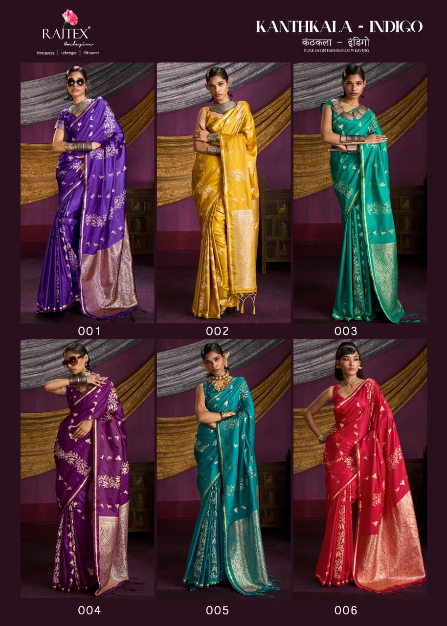 Beautiful Rajtex Kanthkala Indigo Satin Handloom Weaving Saree Collection Wholesale 2026