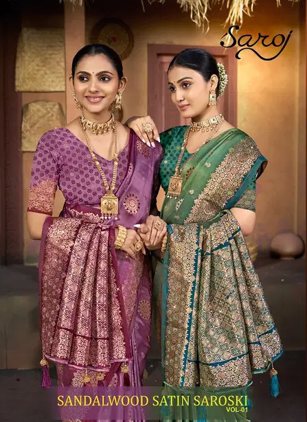 Saroj Sandalwood Satin Saroski Vol 1 Rich Pallu Silk Saree Collection Wholesale