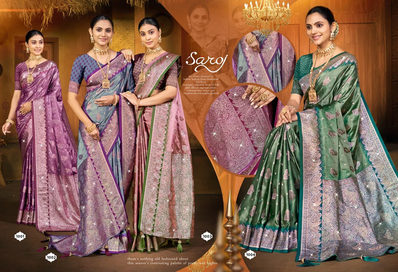 Stylish Saroj Sandalwood Satin Saroski Vol 2 Rich Pallu Silk Saree Collection Wholesale 2026